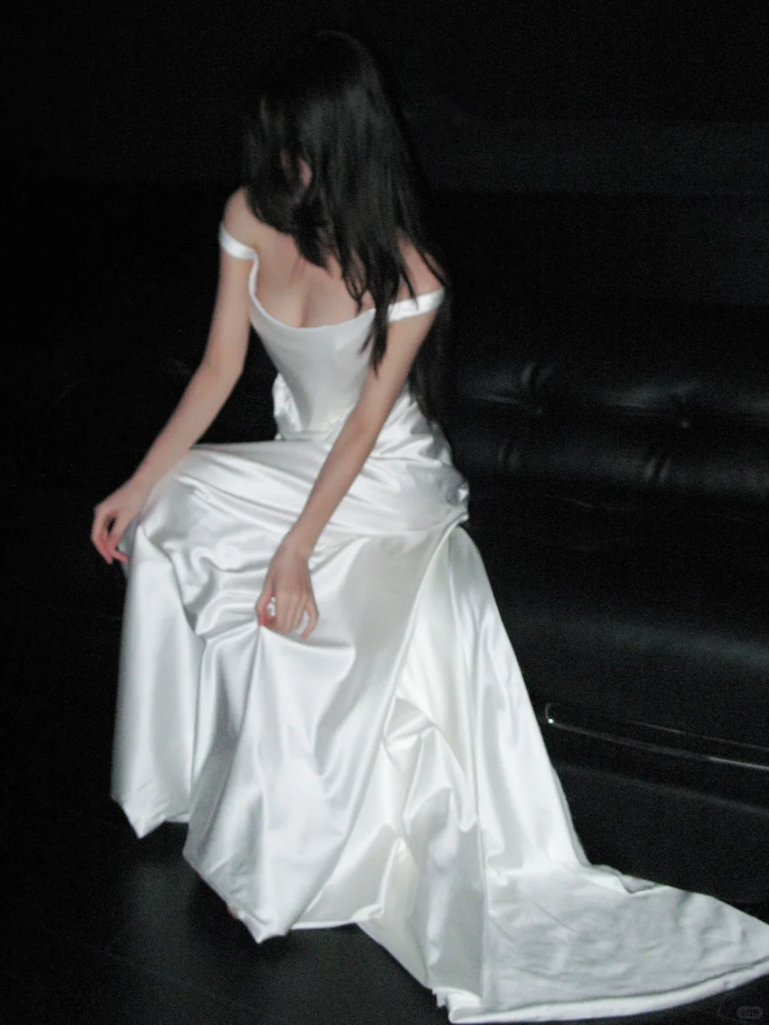 Simple Sheath Spaghetti Strap White Satin Long Wedding Dress SH4716