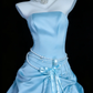 Cute Blue A Line Strapless Pleated Satin Long Graduation Prom Dress SH5287