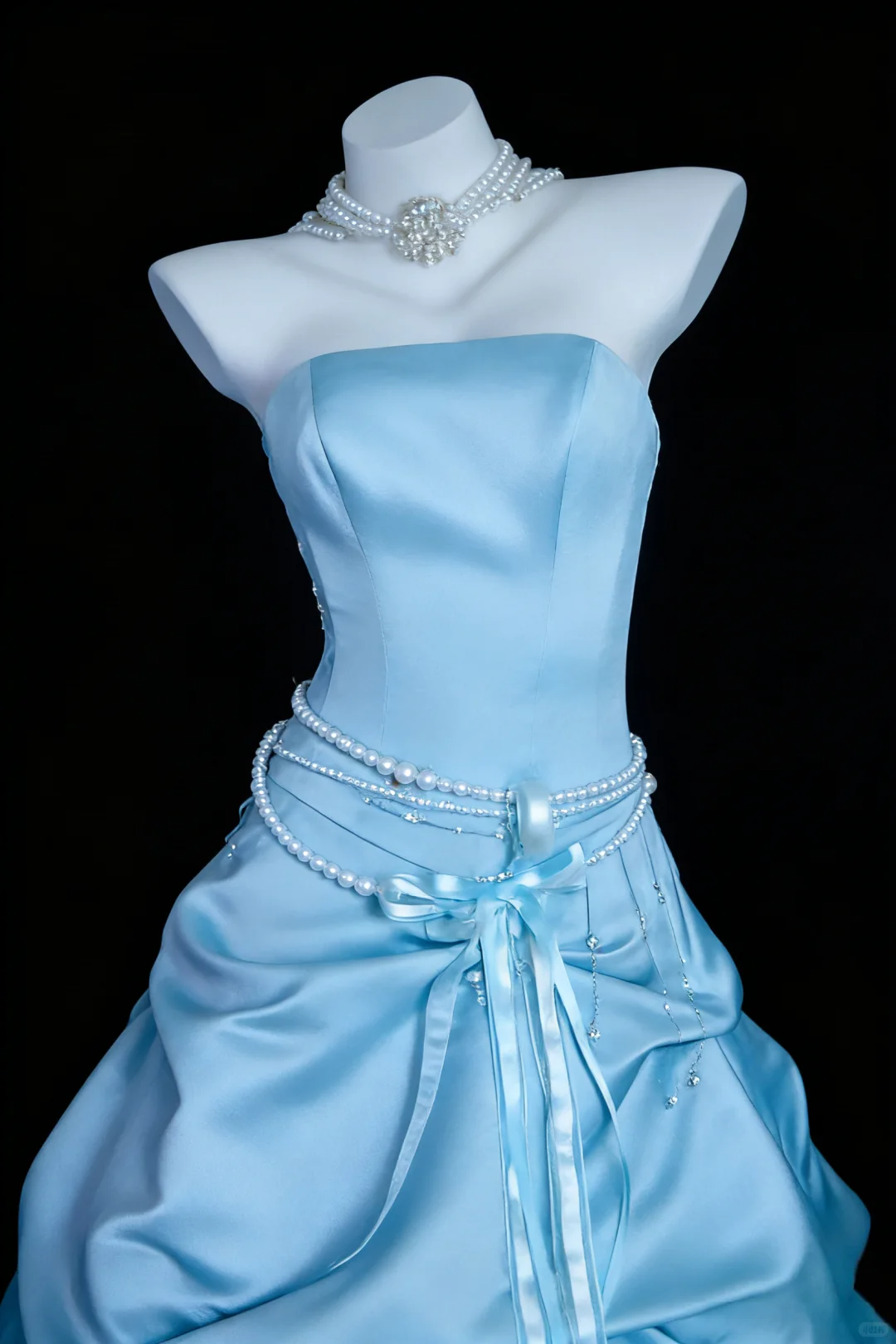 Cute Blue A Line Strapless Pleated Satin Long Graduation Prom Dress SH5287