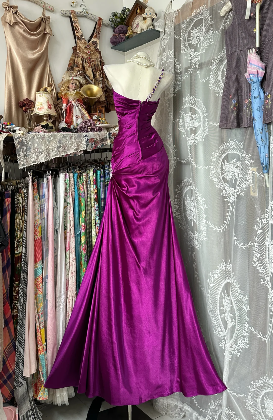 Purple Vintage Mermaid One Shoulder Satin Long Prom Dress SH5255