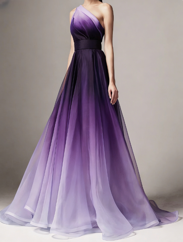 Blue Ombre One Shoulder Ruched Prom Dress K13 shinydress Blue Ombre One Shoulder Ruched Prom Dress K13 shinydress