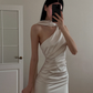 Gentle Simple Mermaid Light Apricot Satin Evening Dress Party Dress Formal Dress SH3954