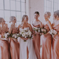 Croal Pink Silk Satin Spaghetti Strap Sheath Long Bridesmaid Dresses SH5589