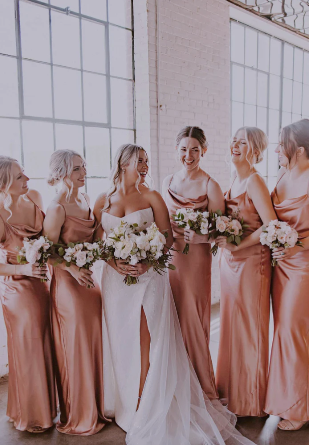 Croal Pink Silk Satin Spaghetti Strap Sheath Long Bridesmaid Dresses SH5589