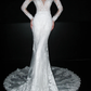 Elegant Mermaid Long Sleeve V Neck Lace Tulle Long Train Wedding Dress SH6614