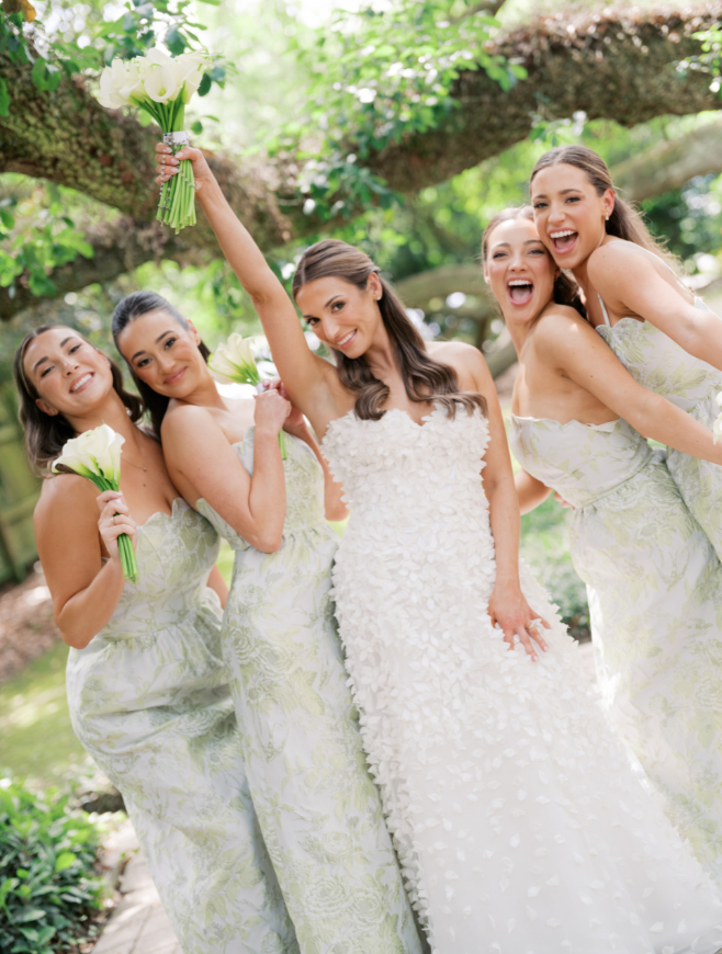 Light Green Print Floral Sheath Strapless Satin Long Bridesmaid Dress SH6309