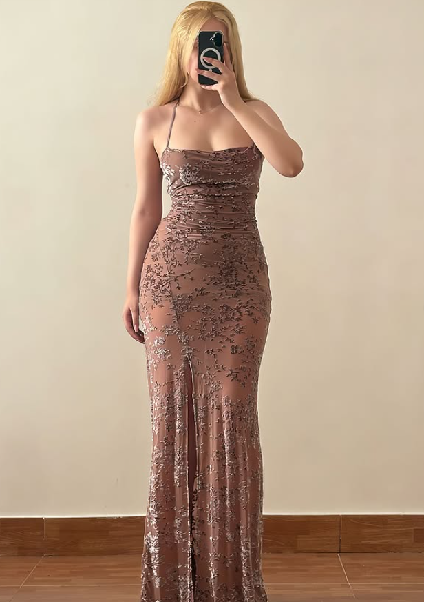 Vintage Sheath Spaghetti Straps Velvet Prom Dress Evening Dress SH6837