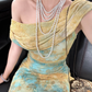 Unique Blue-green Ombre Mermaid Print Floral Chiffon Prom Dress Evening Dress SH6768
