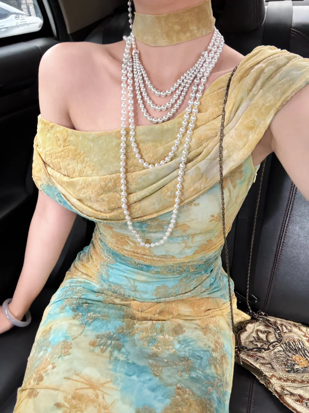 Unique Blue-green Ombre Mermaid Print Floral Chiffon Prom Dress Evening Dress SH6768