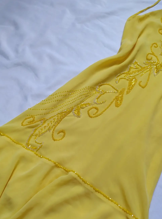 Cute Sheath Spaghetti Strap Beaded Yellow Ruffle Chiffon Prom Dress Graduation Prom Dress SH2569