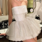 Shiny A Line Strapless White Sequin Homecoming Dress Cocktail Dress SH3213