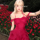 Red A Line Straps Ruffle Chiffon Short Homecoming Dress Outfits SH5821