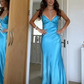 Blue Backless Mermaid Satin Long Evening Prom Dress SH1527