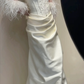 Pretty Mermaid Strapless Pearl Appliques White Satin Long Wedding Dress SH4719