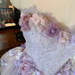 Dreamy Purple A Line Strapless Floral Tulle Short Prom Dress Homecoming Dress SH7177