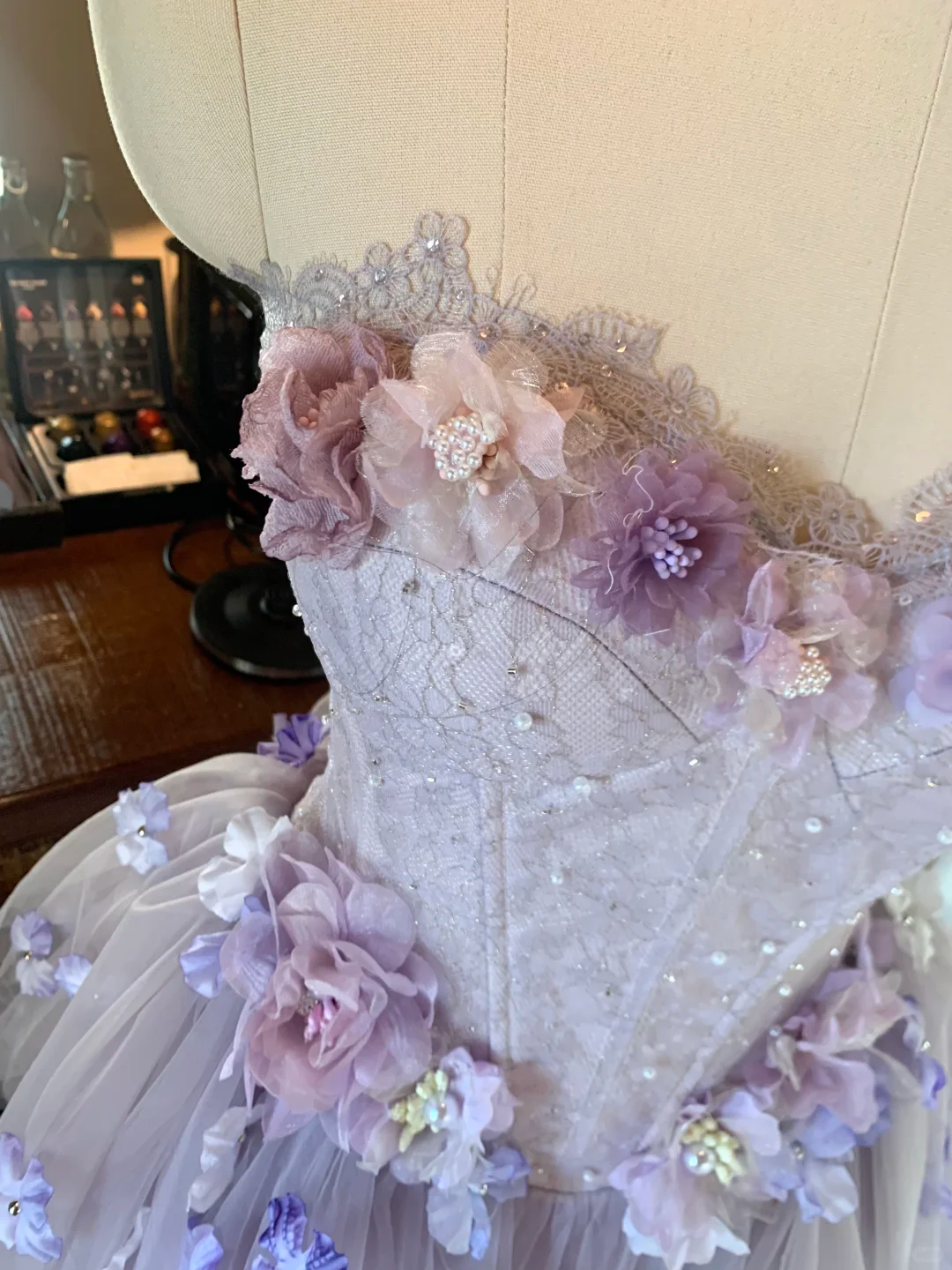 Dreamy Purple A Line Strapless Floral Tulle Short Prom Dress Homecoming Dress SH7177