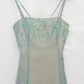 Retro Blue A Line Spaghetti Strap Embroidery Organza Prom Dress Evening Dress SH3610