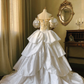 Dazzling Retro Ball Gown Puff Sleeve Lace Beaded Satin Wedding Dress Prom Dress SH5888