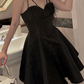 Black A Line Spaghetti Straps Print Satin Short Homecoming Dress Outfits SH6224