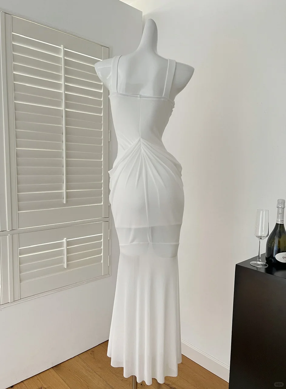 Sexy White Mermaid Halter Rhinestone Chiffon Prom Dress Party Dress SH4924