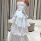 White Strapless Multi-layer Evening Dress Long White Prom Dress SH1367