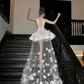 Gorgeous A Line V Neck Silver Beaded Flower Tulle Short Homecoming Dress Cocktail Dress SH3358