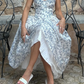 Cute A Line Sweetheat Neck Print Floral Blue Satin Long Prom Dress Evening Dress SH2105