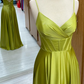 Olive Green Corset Satin Lace-Up A-Line Prom Dress Formal Party Evening Dress SH1532