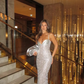 Shiny Silver Sequin Sheath Spaghetti Straps Tulle Prom Dress Evening Dress SH6280