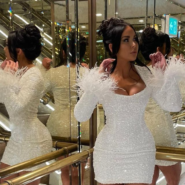 White Sequin Bodycon Prom Dress Mini Party Dress SH1250