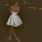 Cute A Line Spaghetti Strap Pearl White Satin Short Homecoming Dress Birthday Dress SH2085