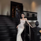 Apricot Gentle Mermaid Off the Shoulder Satin Prom Dress Evening Dress SH3762