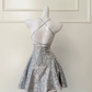 Shiny A Line Spaghetti Strap Silver Sequin Short Open Back Homecoming Dress Cocktail Dress SH3005