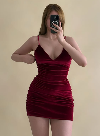 Burgundy Sheath Spaghetti Strap Velvet Short Prom Dress Homecoming Dress SH9074
