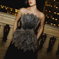Charming Black A Line Strapless Layered Sequin Tulle Prom Dress Evening Dress SH6435