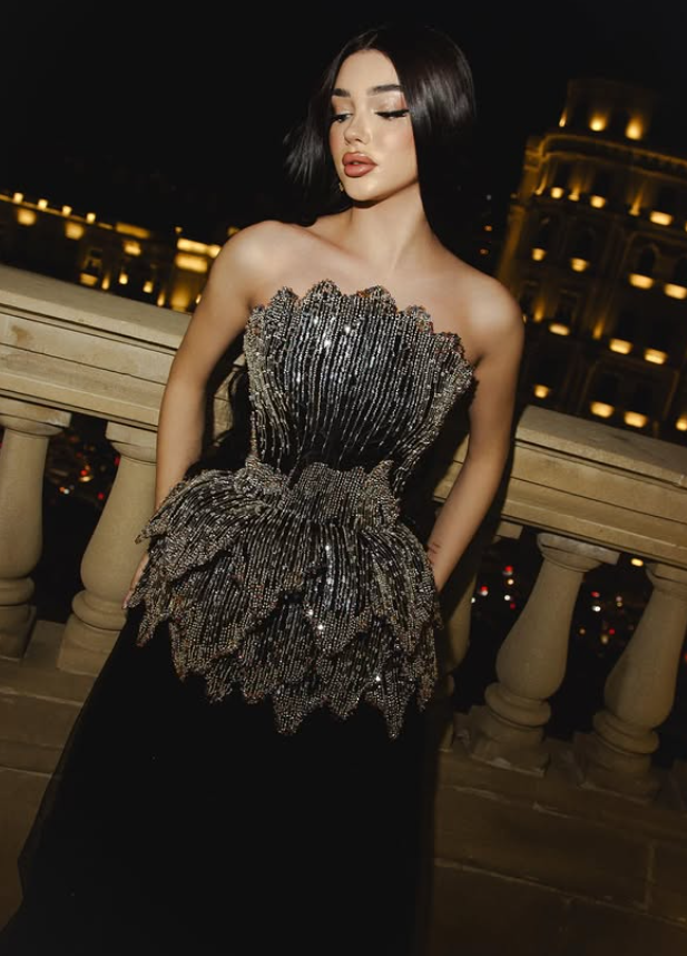 Charming Black A Line Strapless Layered Sequin Tulle Prom Dress Evening Dress SH6435