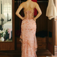 Pink Spaghetti Straps Lace Beading Gorgeous Mermaid Evening Dress SH1203