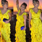 Yellow Sheath Strap Ruffle Satin Long Prom Dress Evening Dress SH2445