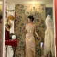 Vintage Apricot A Line Spaghetti Strap Satin Prom Dress 22th Birthday Dress SH4411