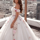 Off Shoulder Tulle Ball Gown Wedding Dresses Floral Flowers Beaded P5461