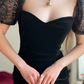 Vintage Sheath Puff Sleeve Black Velvet Knee Length Prom Dress Evening Dress SH6078