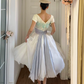 Retro Princess A Line Blue Exquisite Embroidered White Tulle Long Prom Dress Evening Dress SH6048