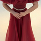 Burgundy A Line Off the Shoulder Beaded Organza Prom Dress Wedding Guest Dress SH6015