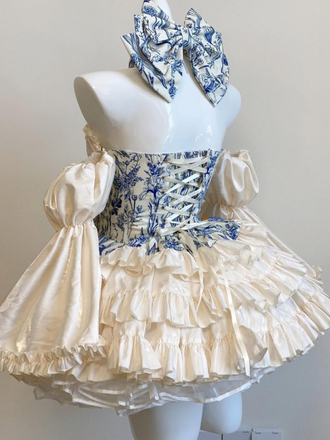 Cute Ball Gown Long Sleeve Print Floral Layered Satin Short Prom Dress Homecoming Dress SH6442