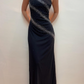 Vintage Sheath Spaghetti Strap Beaded Black Chiffon Prom Dress Evening Dress SH2102