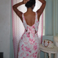 Pink Sheath V Neck Print Floral Chiffon Prom Dress Evening Dress SH2235