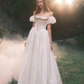 Princess A Line Puff White Appliques Satin Long Prom Dress Evening Dress SH3318