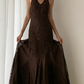 Vintage Mermaid Sleeveless Halter Brown Long Prom Dress SH1378