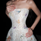 Colorful A Line Strapless White Exquisite Lace Long Wedding Dress SH8882