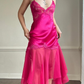 Hot Pink Sexy A Line Spaghetti Strap Lace Satin Prom Dress Evening Dress SH2316